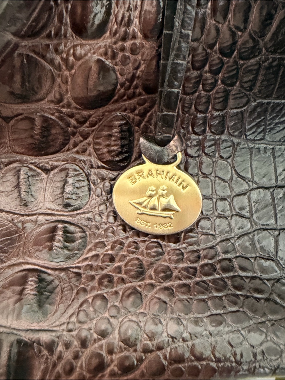 Brahmin Brown Duxbury Croc-Embossed Satchel with Gold Hardware - Picture 2 of 7
